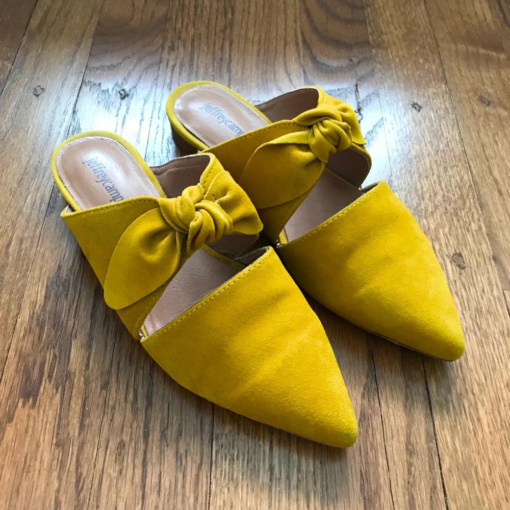 On hold for Autumn: Jeffrey Campbell Charlin Suede Bow Mules Mustard